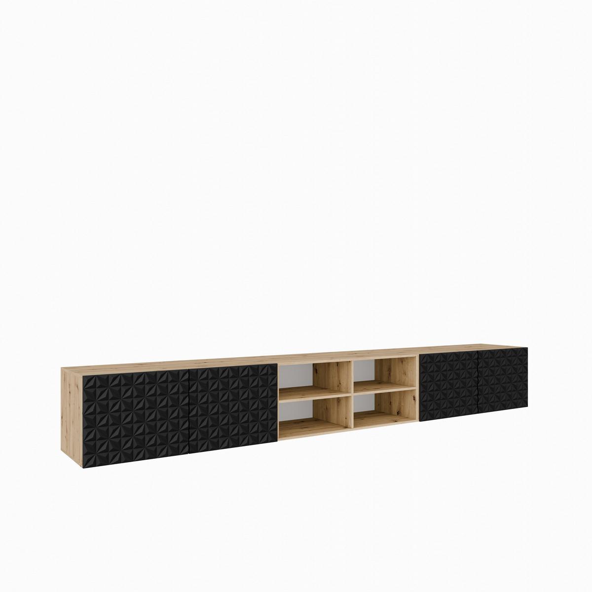 LOWBOARD ROVA 300/41/40 cm, Hängender TV-Schrank Eiche Artisan - Schwarz/Eiche Artisan, Holzwerkstoff (300/41/40cm) - MASSENO