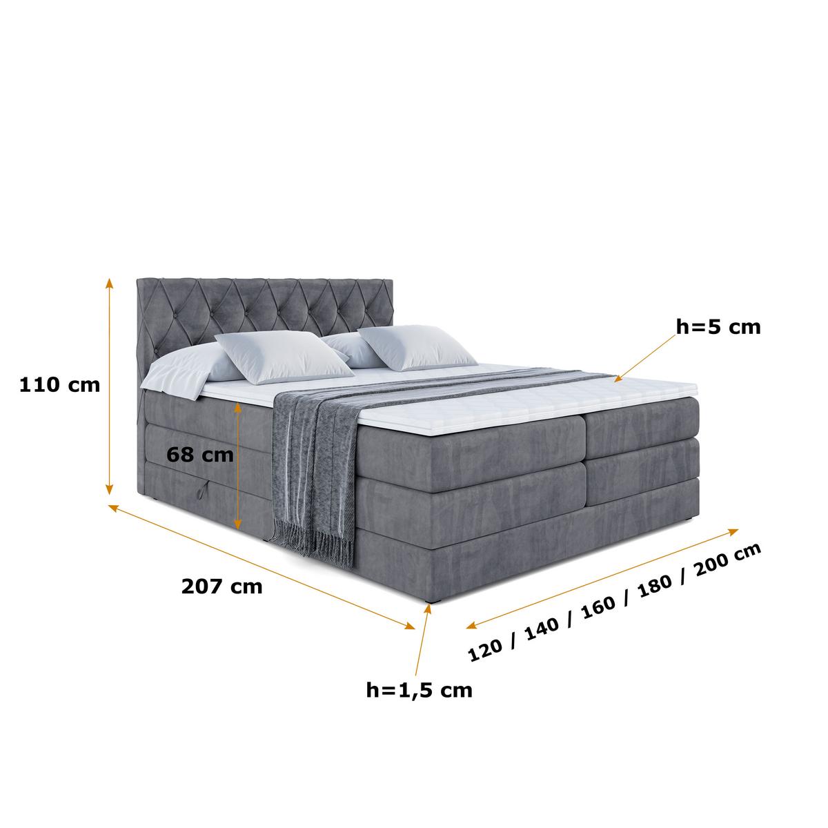 BOXSPRINGBETT AMAY-BZ KING - 120 x 200 - H3/H4 - Dunkelgrau - Dunkelgrau, Holzwerkstoff (120/200cm) - ALTDECOR