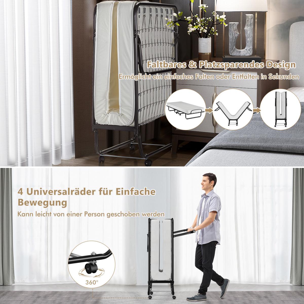GASTEBETT mit Matratze Beige - Schwarz, Metall - COSTWAY