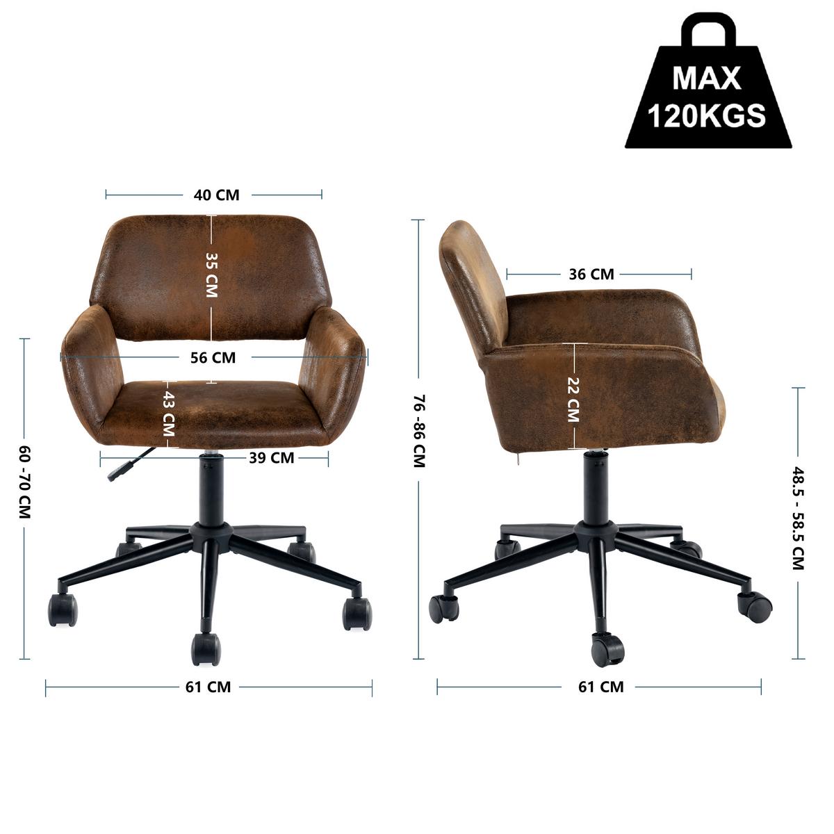 DREHSTUHL – Wildleder Optik, Höhenverstellbar und 360° drehbar - Schwarz/Braun, Textil/Metall (54/85/56cm) - Urban Meuble