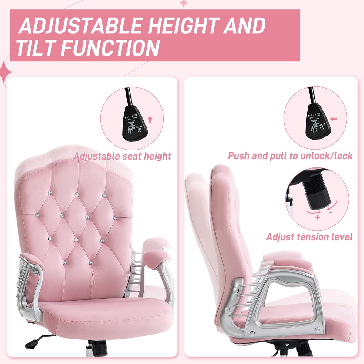 BÜROSTUHL Ergonomisch Schreibtischstuhl mit Wippfunktion für Home Office, Rosa - Rosa, Kunststoff (61/114/61cm) - Vinsetto