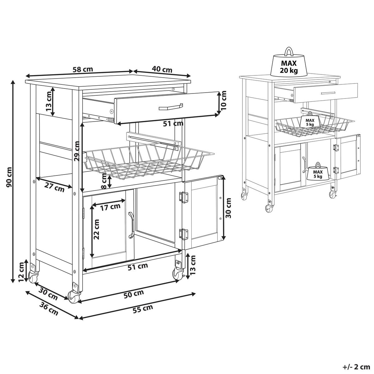 SERVIERWAGEN Schwarz Lugo - Schwarz/Braun, Holzwerkstoff (58/90/40cm) - Beliani