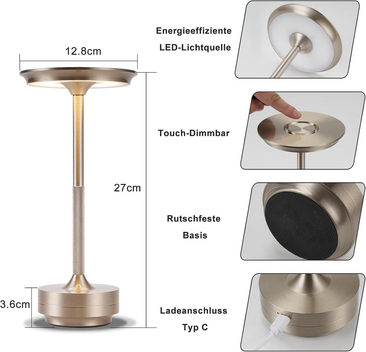 LED TISCHLAMPE Atticus 12.8/12.8/27 cm - Silberfarben, Kunststoff/Metall (12.8/12.8/27cm) - ZMH