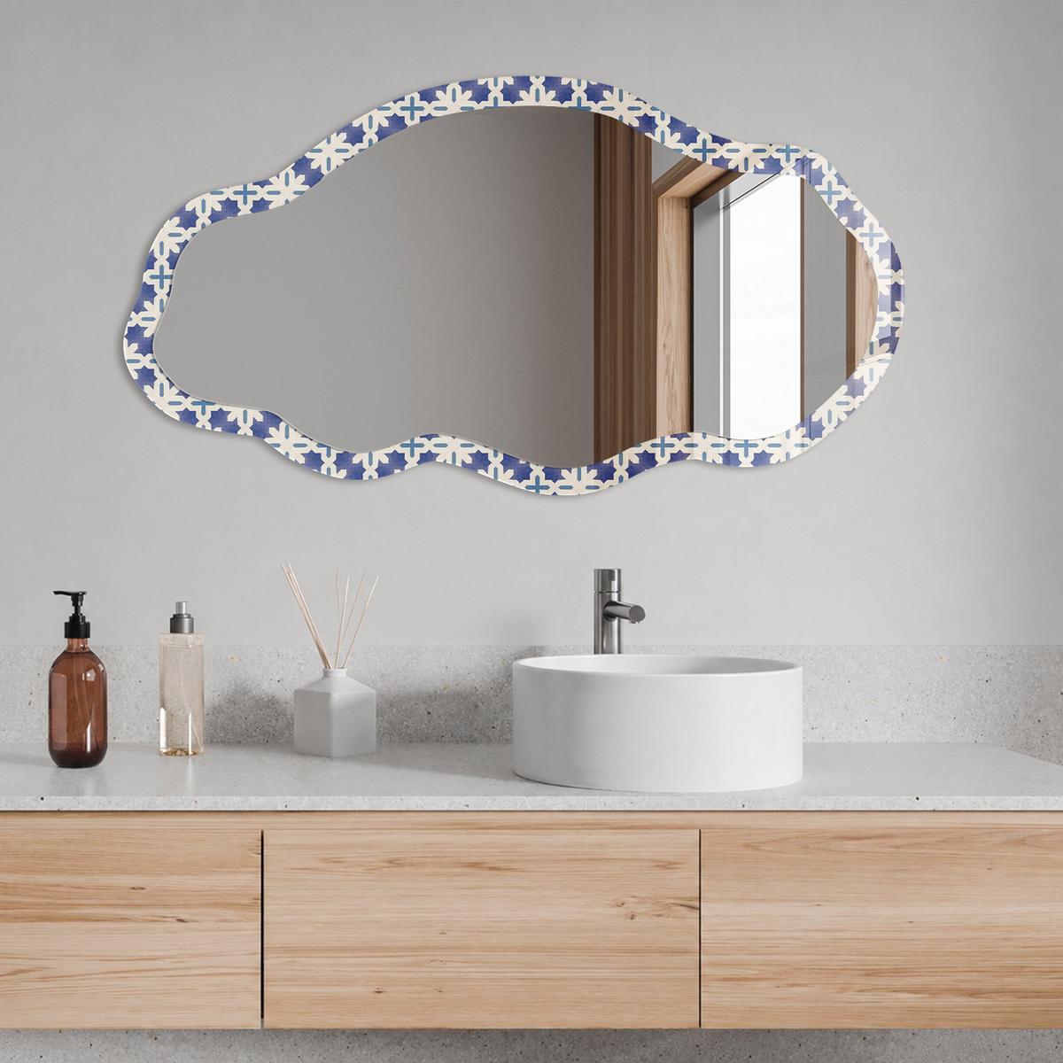 SPIEGEL 90x45 cm asymmetrisch mit Druck - Cremefarbenes Mosaik - Transparent, Glas (45/90/0.4cm) - TULUP