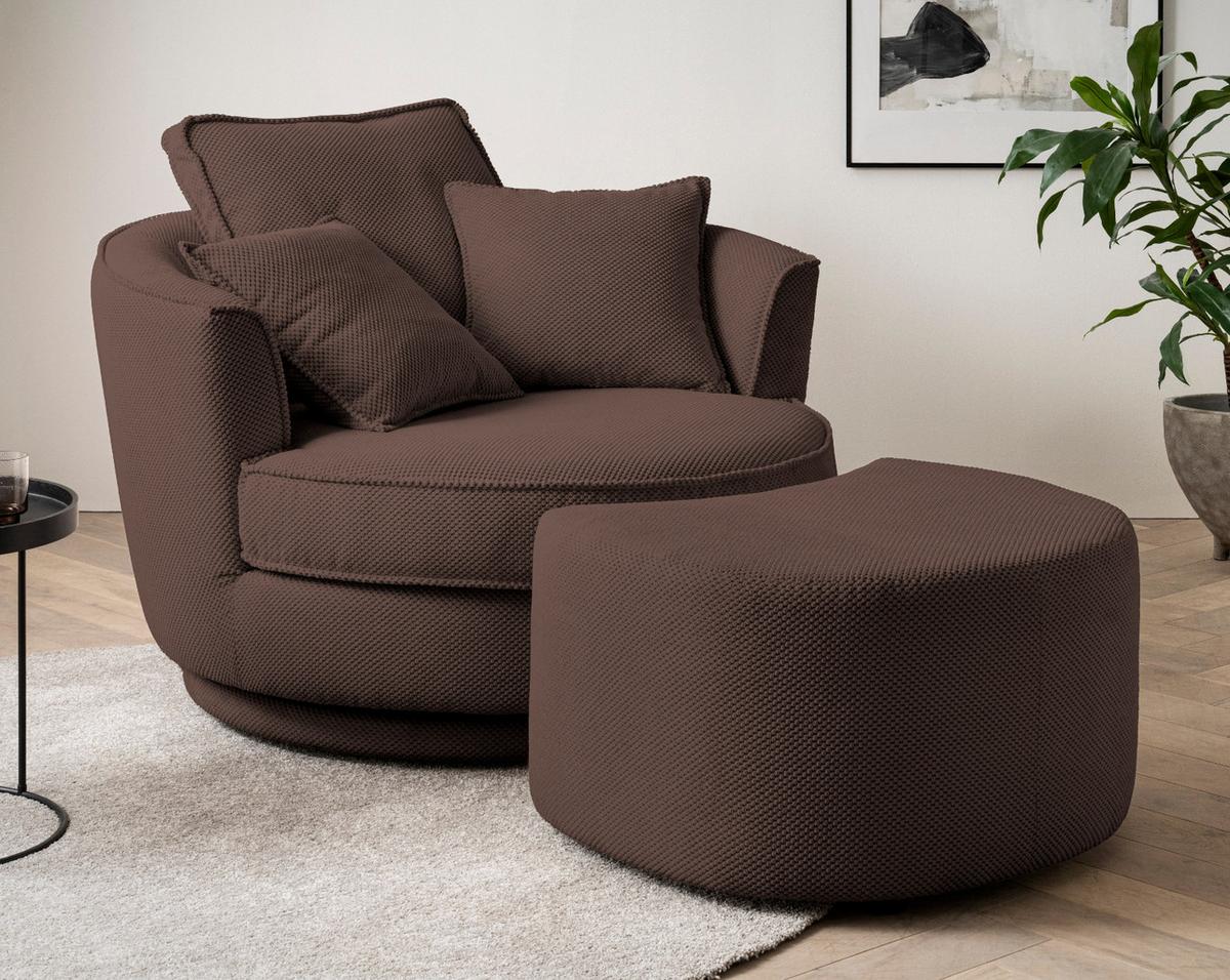 DREHSESSEL braun Web-Velours, XL Sessel 360° drehbar inklusive 3 x Kissen - Braun, Kunststoff/Textil (120/86/120cm)