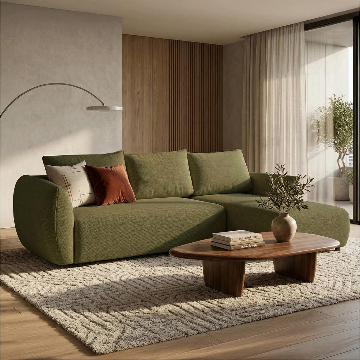 ECKSCHLAFSOFA Zordo OLIVGRÜNER CHENILLE RECHTS MIT ZWEI BETTKÄSTEN - Schwarz/Olivgrün, Kunststoff/Textil (170/256cm) - Selsey