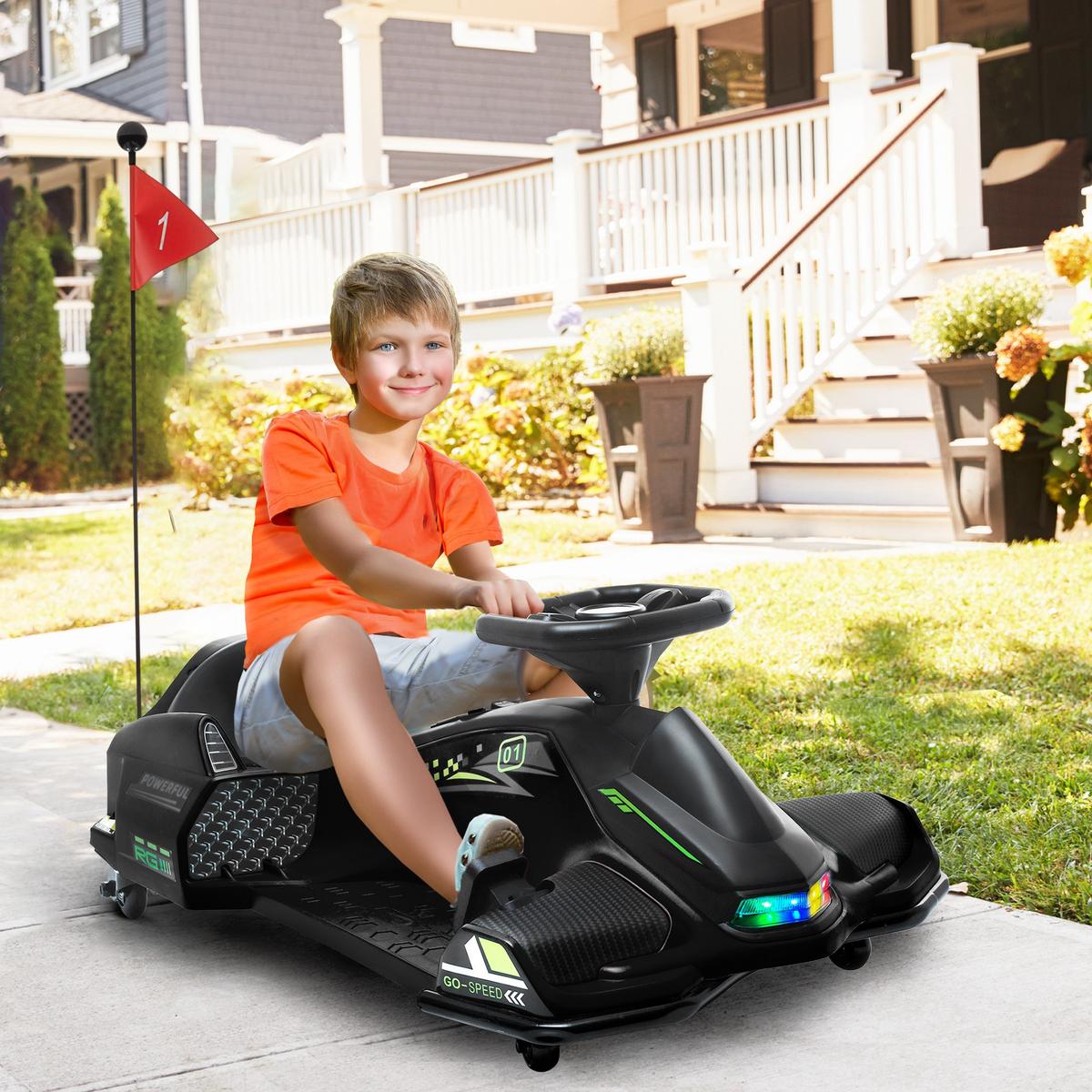 KINDER-ELEKTROGOKART 12 V 3-8km/h Drift Kart mit Driftmodus Lichtern Musik - Schwarz, Kunststoff (90/53/99cm) - HOMCOM