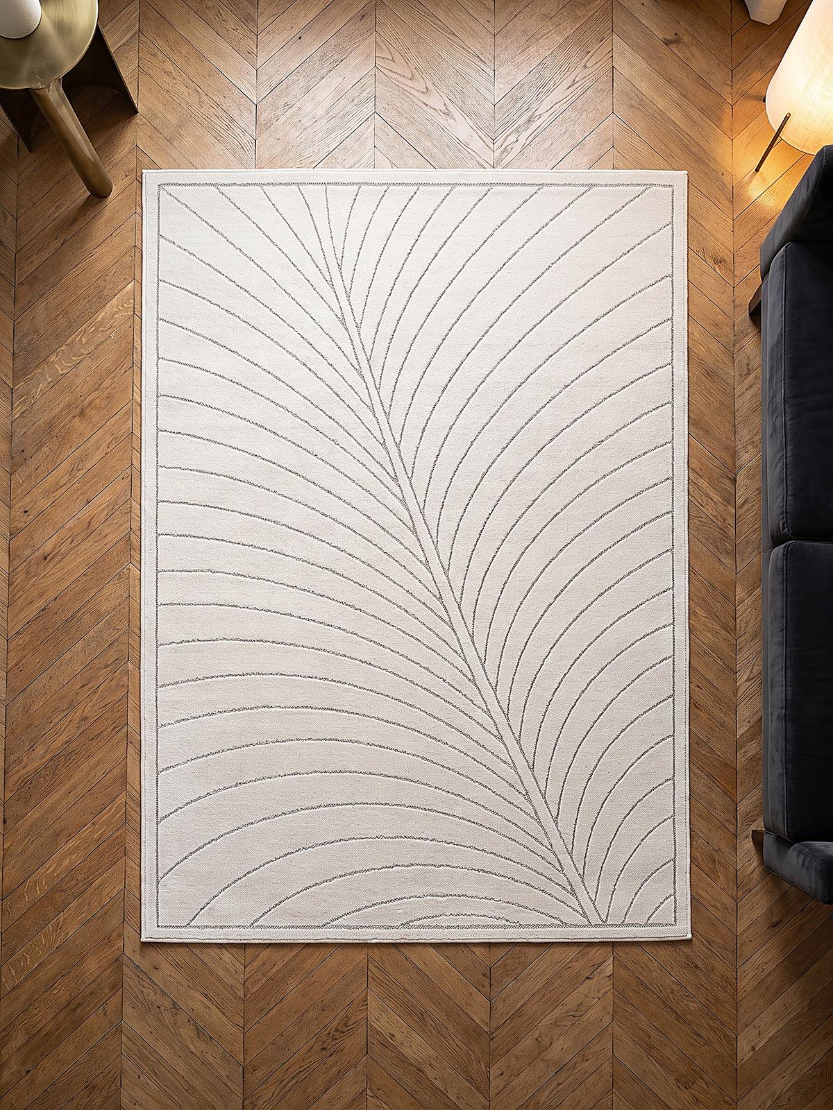 TEPPICH Outdoor, Fußbodenheizung-geeignet, mit Blattmotiv, aus Polypropylen, ENGADIN in Creme, 120 x 170 cm - Beige, Textil (120/170cm) - KADIMA DESIGN