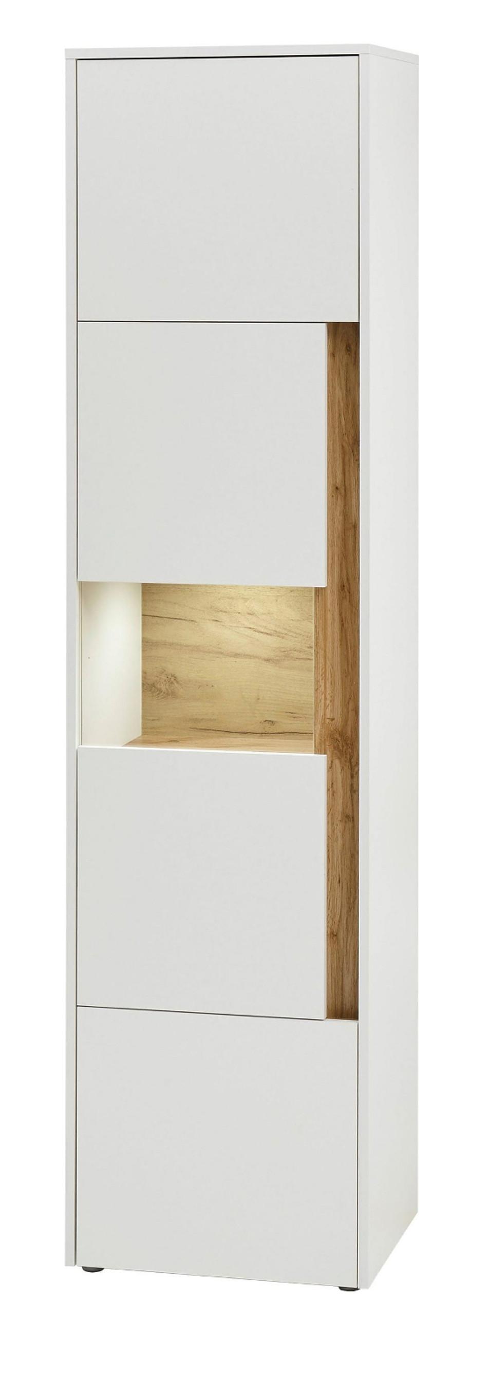 AKTENSCHRANK Weiß matt, Eiche Wotan 50 x 200 cm, Büroschrank mit viel Stauraum und 5 OH - Eichefarben/Eiche Wotan, Glas/Holzwerkstoff (50/200/40cm) - Furn.Design