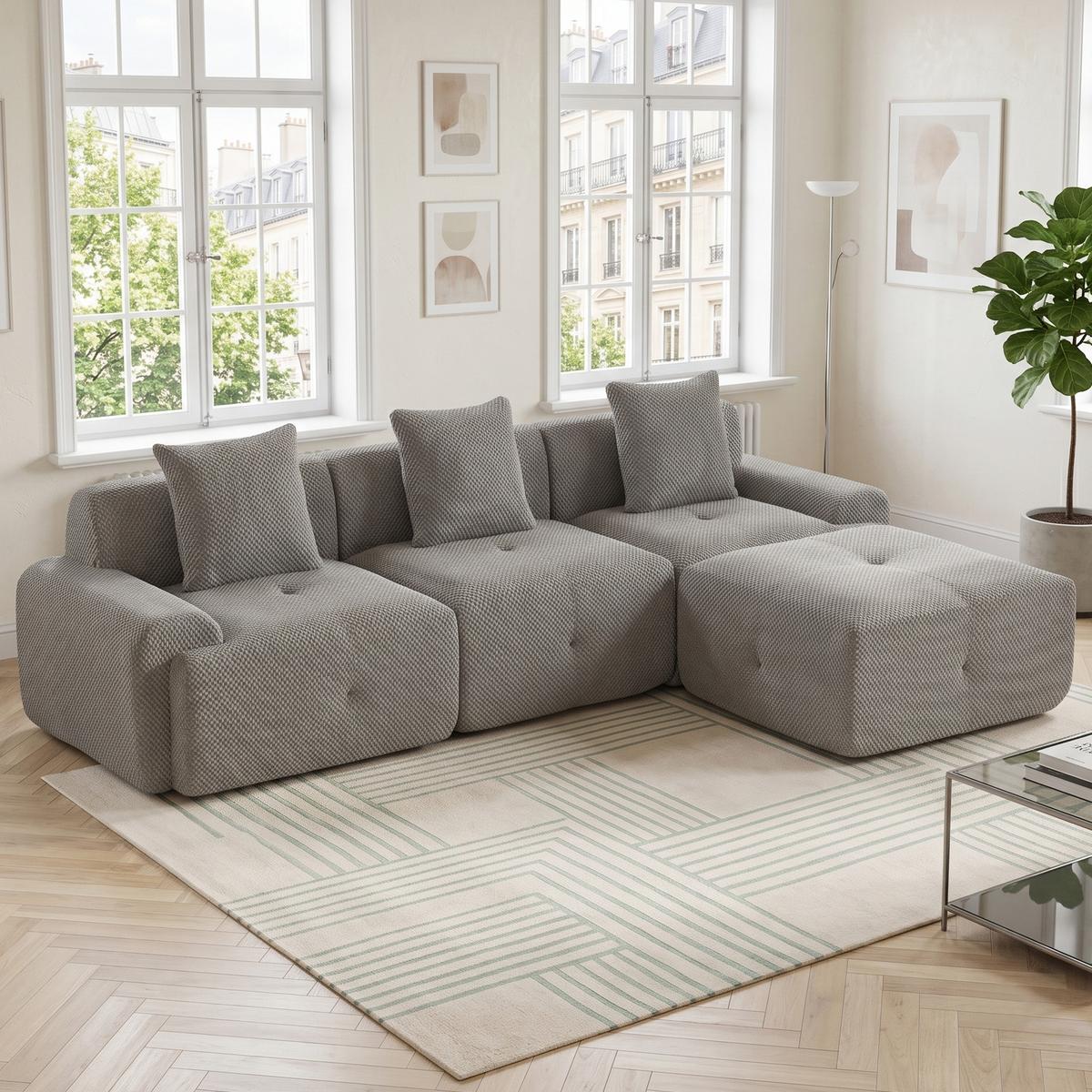 ECKSOFA 266cm L-Form Grau 3-Sitzer ohne Montage - Grau, Textil (266/176cm) - Urban Meuble