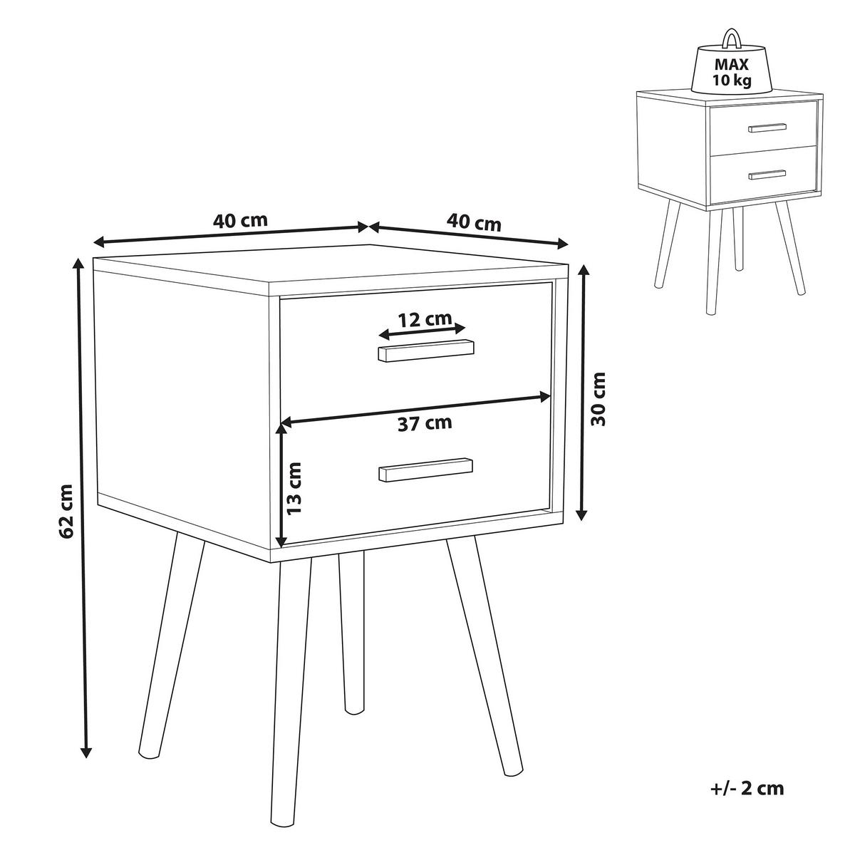 NACHTTISCH weiß 2 Schubladen Alabama - Hellbraun/Weiß, Holzwerkstoff (40/61/40cm) - Beliani