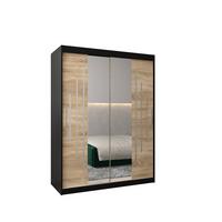 SCHWEBETÜRENSCHRANK 200/150/62 2-türig - Silberfarben/Schwarz, Holz/Kunststoff (150/200/62cm) - Abiks Möbel