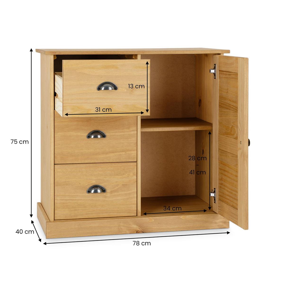 KOMMODE VENETA gebeizt/gewachst - Kieferfarben, Holz (78/75/40cm) - IDIMEX