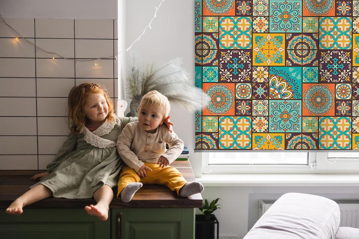 INNENROLLO - Fensterrollo - Rollo - 90x140 cm - Farbenfrohes Mandala - Blau, Kunststoff (90/140/0.5cm) - TULUP