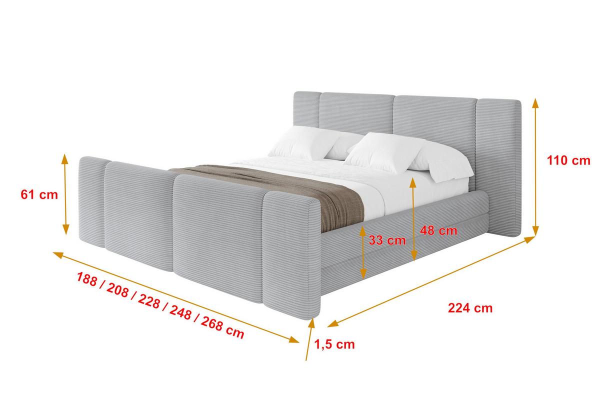POLSTERBETT mit Bettkasten, Fußteil und Lattenrost, Bett mit Matratze H3/H4 - TEVO-Z 140x200 Grau - Anthrazit, Holzwerkstoff/Textil (140/200cm) - ALTDECOR