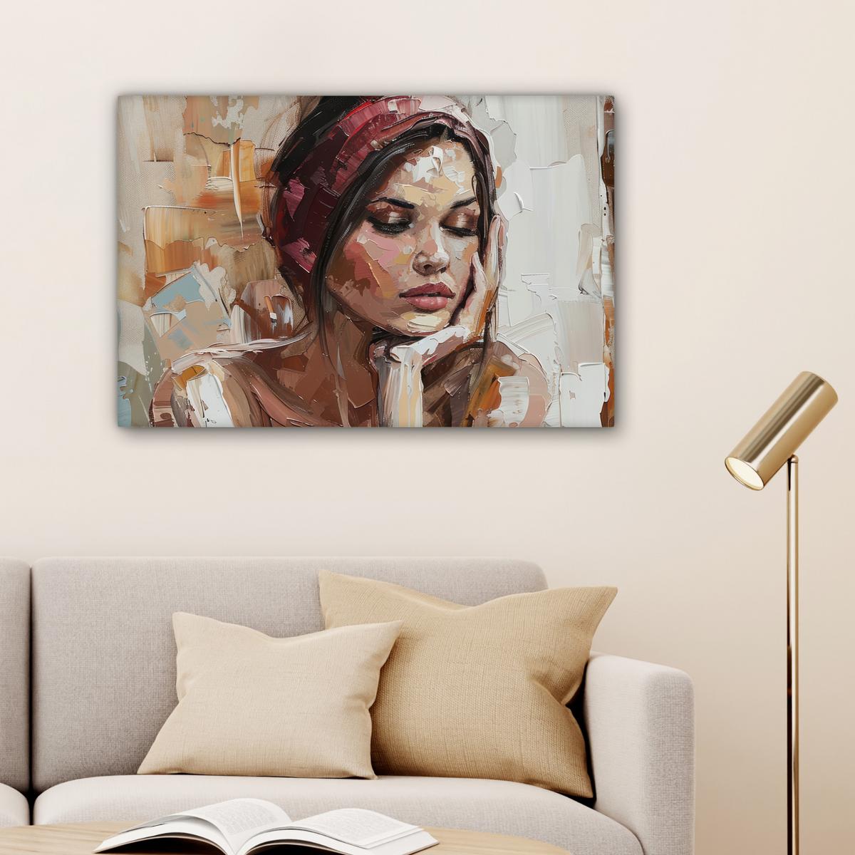 LEINWANDBILD Frau - Lackierung - Porträt - Modern Gemälde 60x40 cm - Altrosa, Textil (60/40cm) - MuchoWow