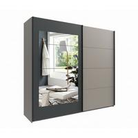 SCHWEBETÜRENSCHRANK 2-türig B225/H208/T65 cm, Kleiderschrank in Sandgrau mit Rahmenspiegel auf Tür in Anthrazit / 22009 - Sandfarben/Anthrazit, Holzwerkstoff/Metall (225/208/65cm) - luma-home