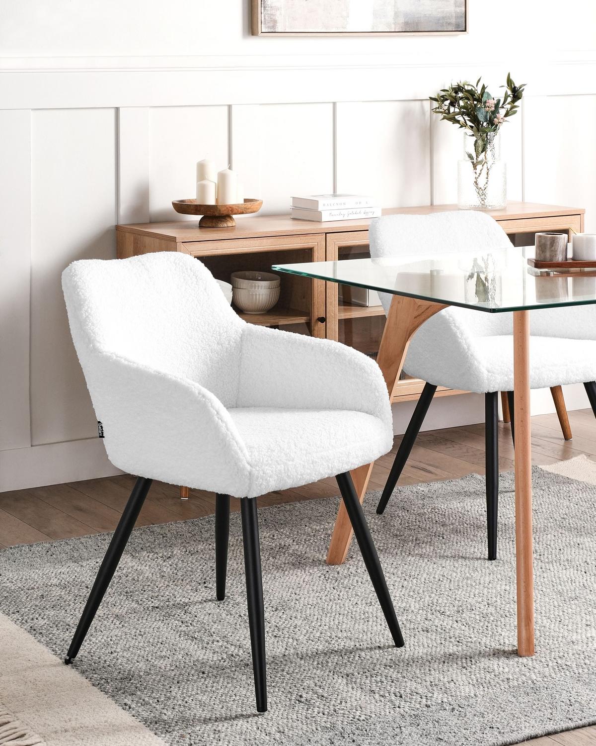 ESSZIMMERSTUHL 2er-Set Bouclé Cremeweiß Casmalia - Weiß, Textil (60/80/66cm) - Beliani
