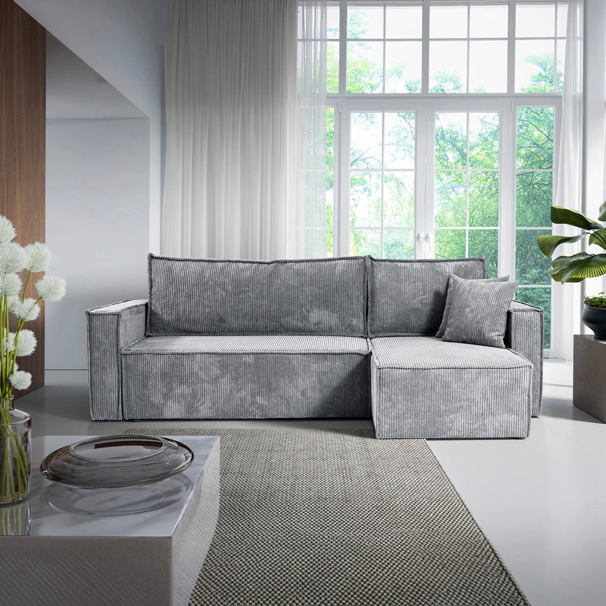 ECKSOFA Ezekiel 3 Sitzplätze Hellgrau - Grau, Holz (236/145cm) - Petits-meubles