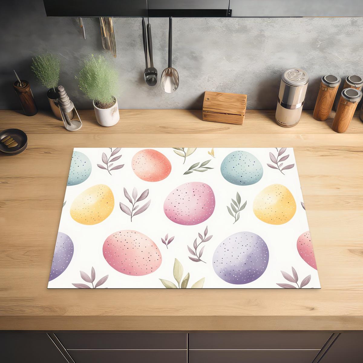 HERDABDECKPLATTE Eier - Bunt - Muster Induktionsmatte 71x52 cm - Weiß, Kunststoff (71/52/0.2cm) - MuchoWow