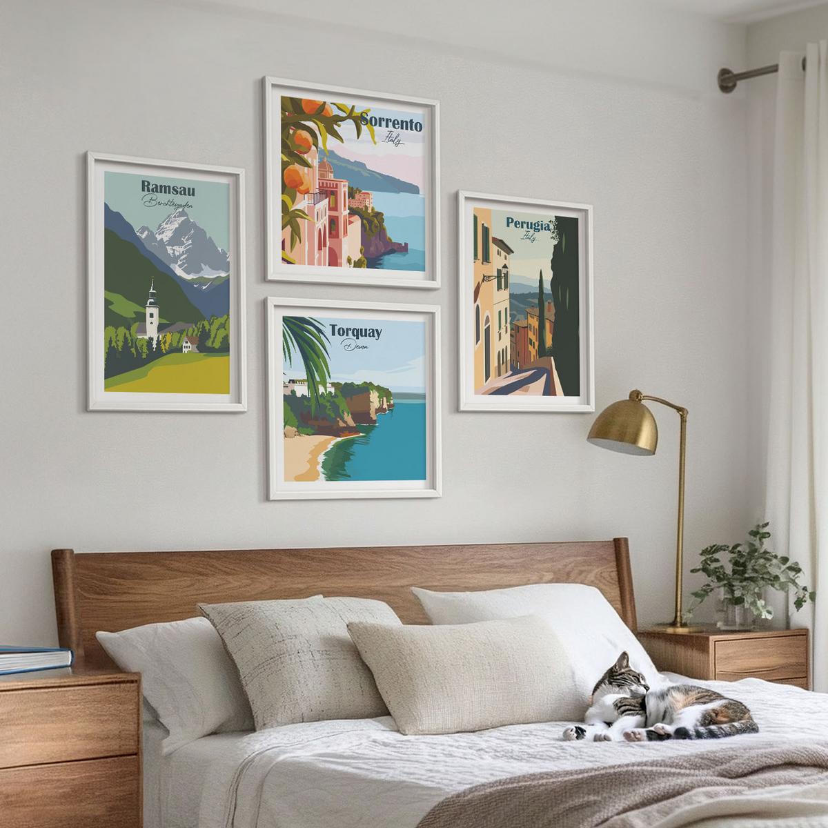 BILDER SET 4er Set - 50x50 cm & 40x60 cm Weißer Rahmen - Berglandschaften und Städte - Weiß, Kunststoff (50/50cm) - TULUP