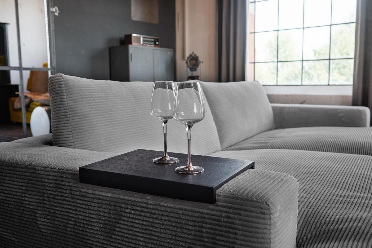 BIG SOFA-SET 7-TLG MADELINE Grau Cord - Schwarz/Grau, Kunststoff/Textil (290/85/170cm) - KAWOLA