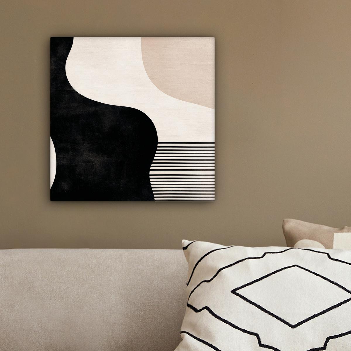 LEINWANDBILD Abstrakt - Japandi - Beige - Modern Deko Wohnzimmer 20x20 cm - Schwarz, Textil (20/20cm) - MuchoWow