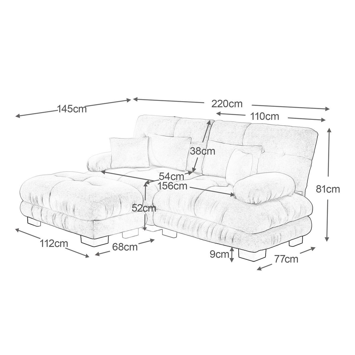 ECKSOFA chenille grau mit ottoman & 4 kissen - Grau, Textil (220/145cm) - Urban Meuble