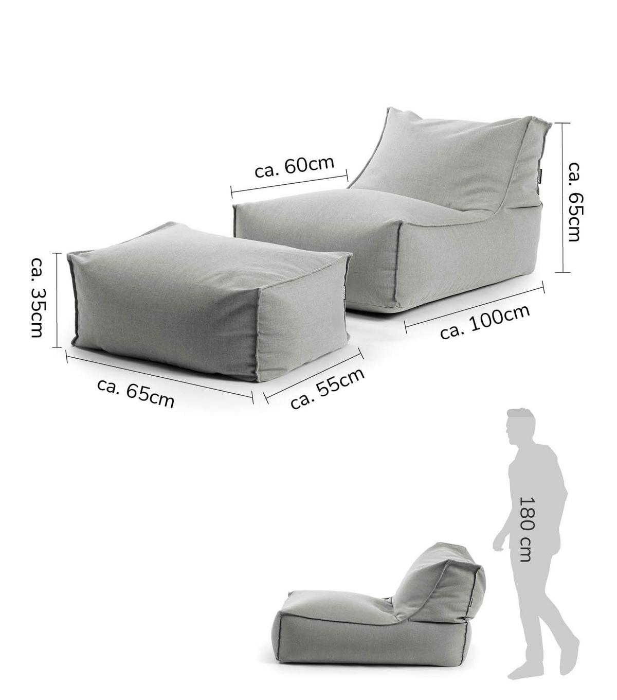 OUTDOOR SITZSACK und Hocker Der Sundowner - Hellgrau, Textil (60/65/95cm) - Mokebo