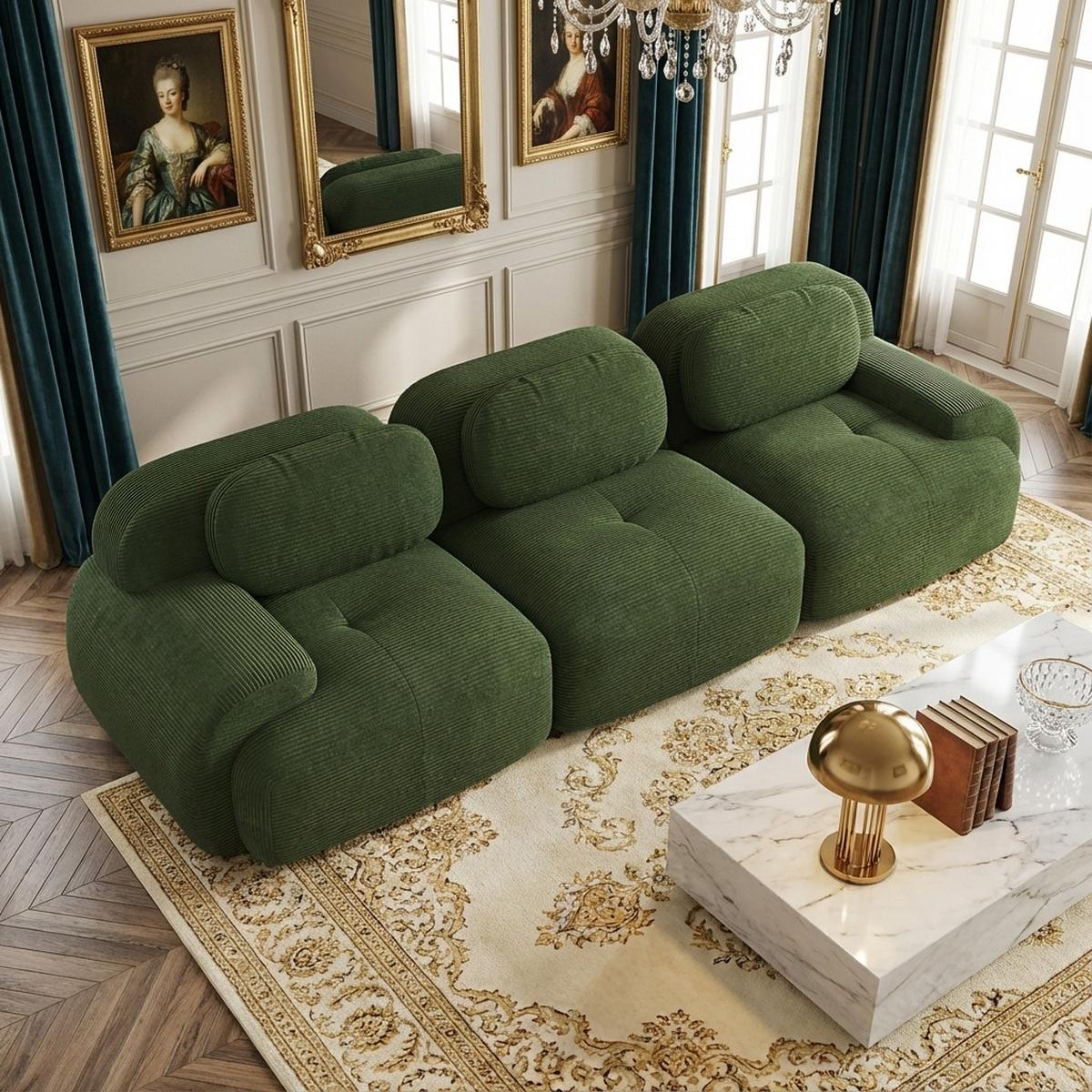 3-SITZER-SOFA in Premium-Cord Montagefrei & Rutschfest - Grün, Textil (298/75/103cm) - Urban Meuble
