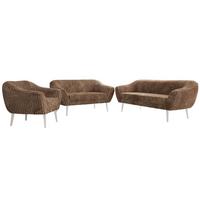 SITZGARNITUR PIRS 3+2+1 - Braun Cord - Weiße Beine - Braun/Weiß, Holzwerkstoff/Textil (180/75/74cm) - MKS