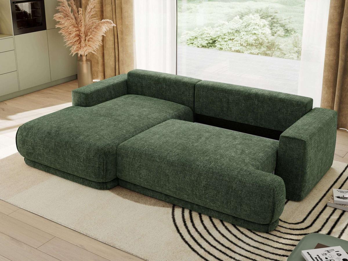 ECKSCHLAFSOFA RINA L Dunkelgrün Schenille grob gewebt - links - Dunkelgrün/Schwarz, Kunststoff/Textil (267/170cm) - MKS