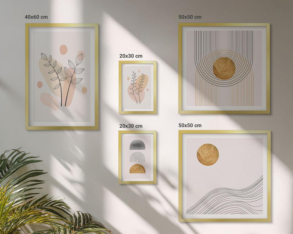 BILDER SET 5er Set - 50x50 cm & 20x30 cm & 40x60 cm Goldrahmen - Berge, Wasserfälle, Vögel, Blumen - Goldfarben, Kunststoff (40/60cm) - TULUP