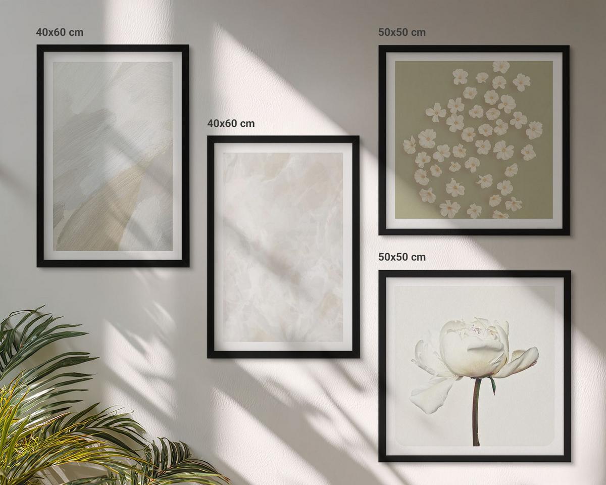 BILDER SET 4er Set - 50x50 cm & 40x60 cm Schwarzer Rahmen - Blumen, modische Boho-Texturen - Schwarz, Kunststoff (50/50cm) - TULUP