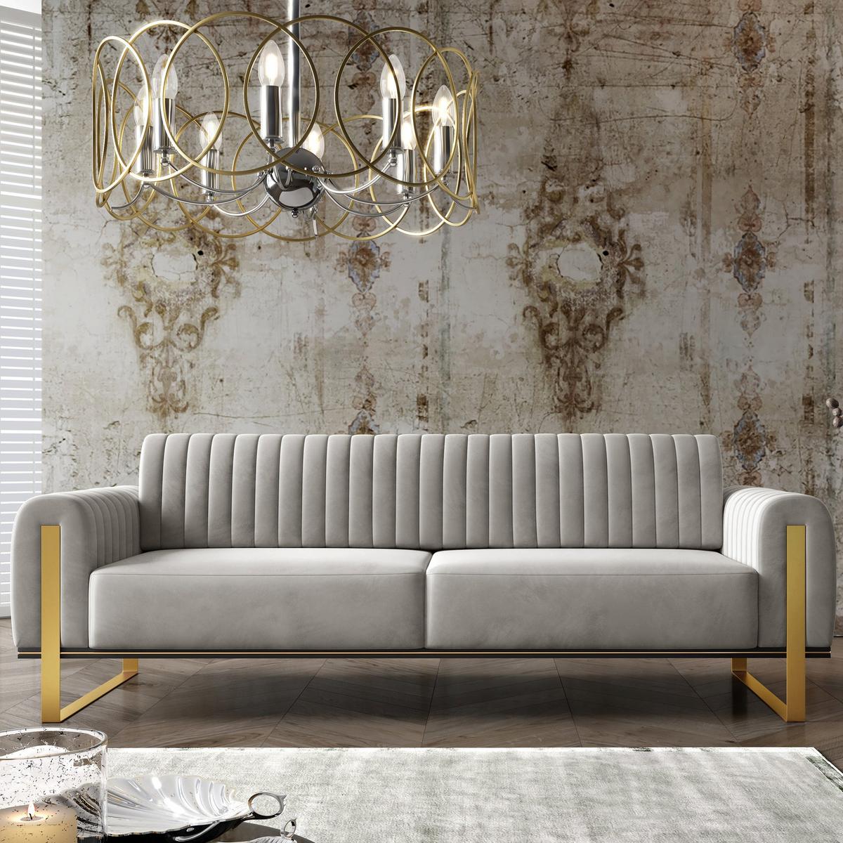 SOFA Parissa 228 cm - Goldfarben/Hellgrau, Textil/Metall (228/79/92cm) - Selsey
