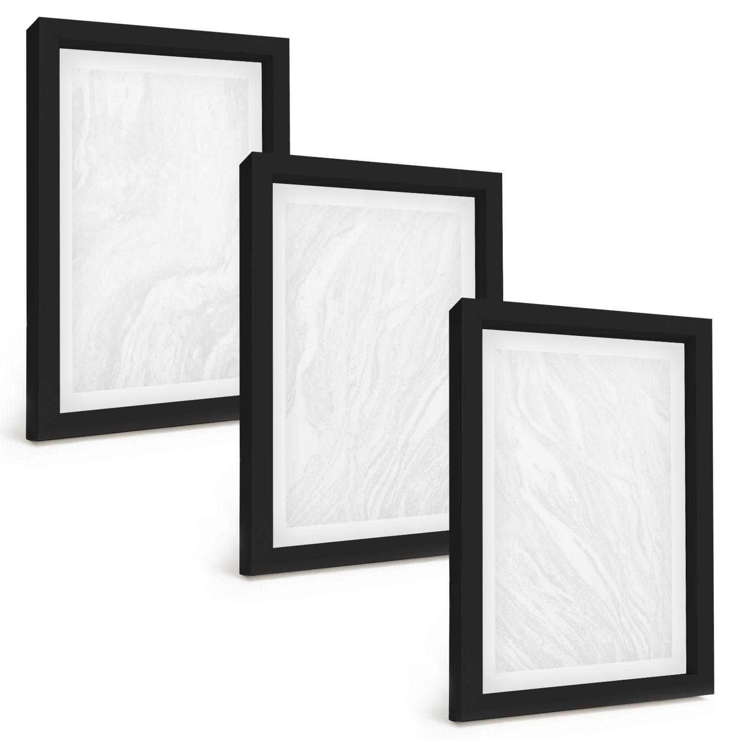 BILDER SET 3er Set - 20x30 cm Schwarzer Rahmen - Elegante Marmorstruktur - Schwarz, Kunststoff (20/30cm) - TULUP