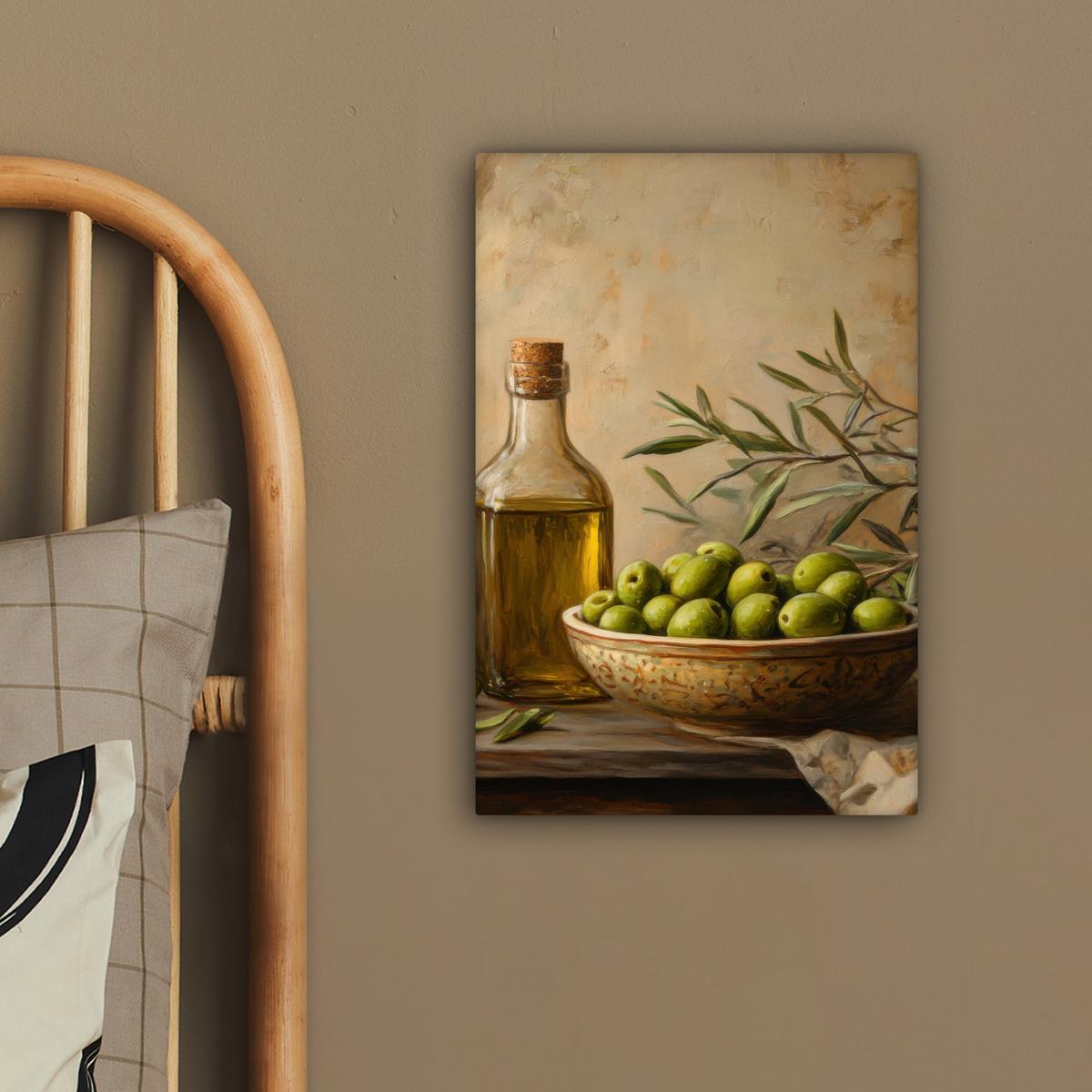 LEINWANDBILD Oliven - Stilleben - Vintage Deko Wohnzimmer 20x30 cm - Olivgrün, Textil (20/30cm) - MuchoWow