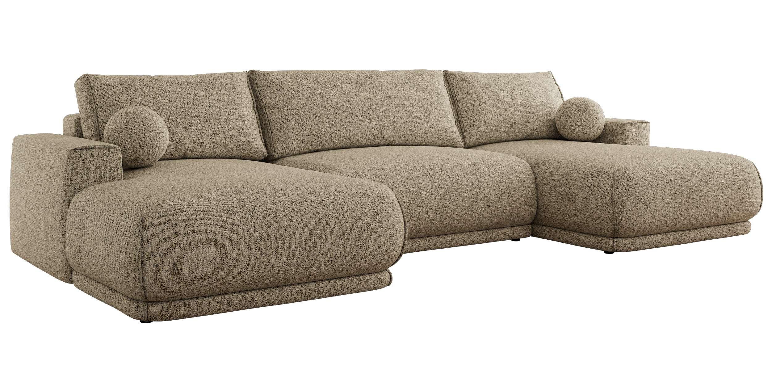 WOHNLANDSCHAFT RINA U Dunkelbeige Strukture - Beige/Schwarz, Kunststoff/Textil (360/85/170cm) - MKS