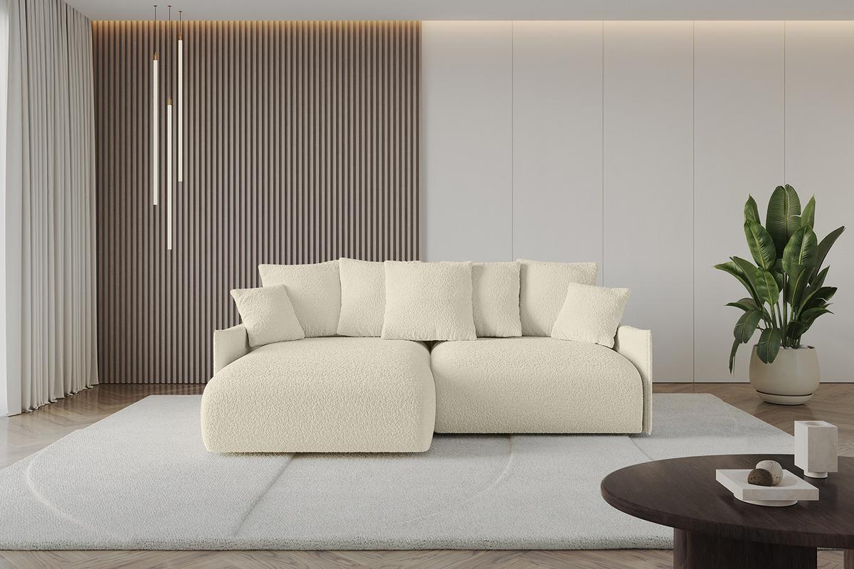 ECKSOFA Ottomane links ONESK-L -v1 216x177x72 Beige Bouclé - Hellbraun/Creme, Holzwerkstoff/Kunststoff (216/177cm) - ALTDECOR