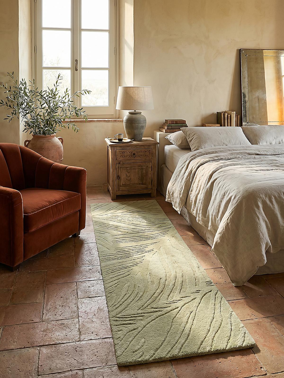 WOLLTEPPICH LEVEN, floral, Grün-Beige, 60 x 230 cm - Grün, Textil (60/230cm) - KADIMA DESIGN