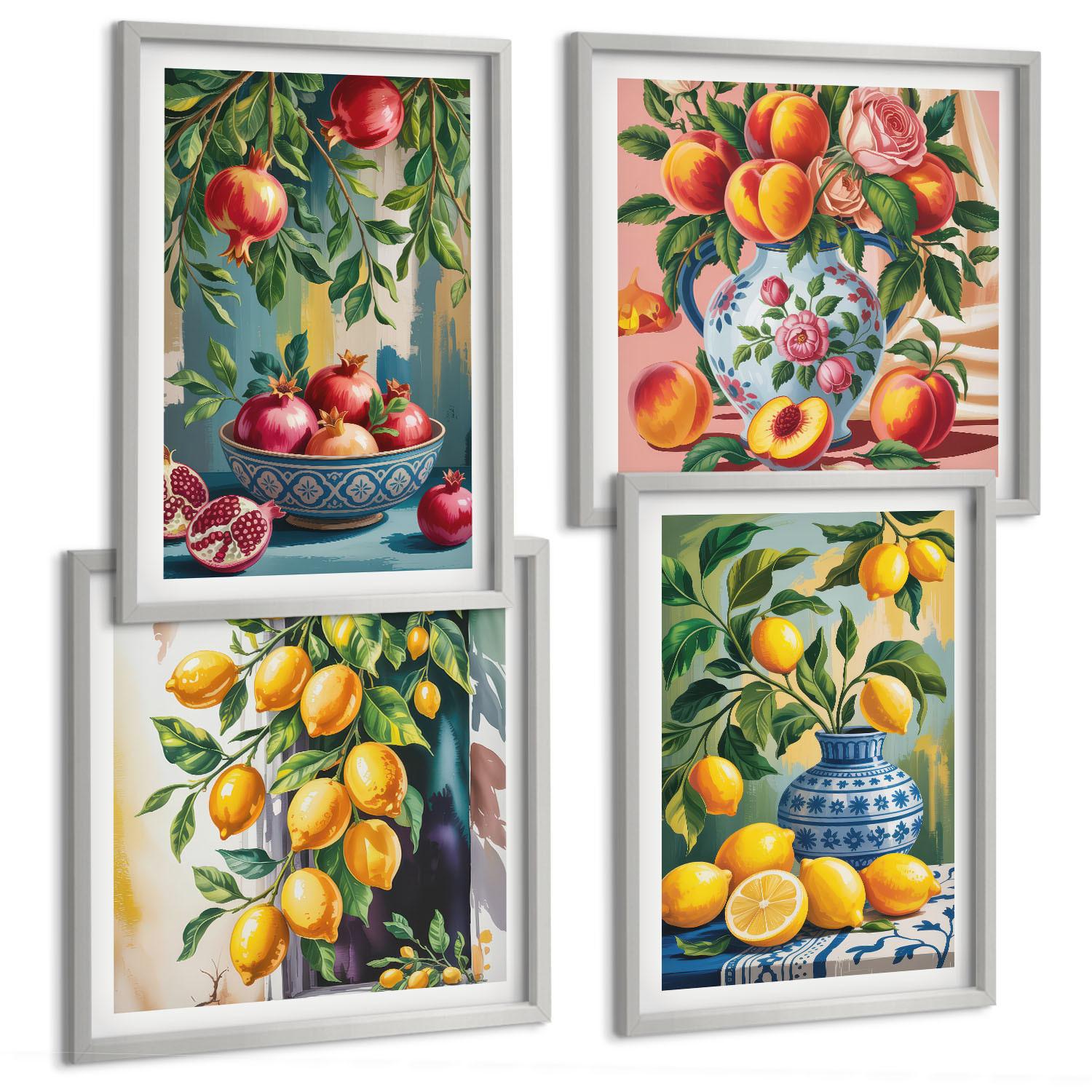 BILDER SET 4er Set - 50x50 cm & 40x60 cm Silberner Rahmen - Fruchtzusammensetzungen - Silberfarben, Kunststoff (50/50cm) - TULUP