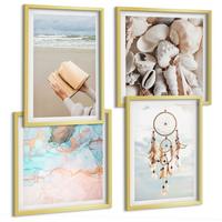 BILDER SET 4er Set - 50x50 cm & 40x60 cm Goldrahmen - Boho-Buch mit Muscheln - Goldfarben, Kunststoff (50/50cm) - TULUP