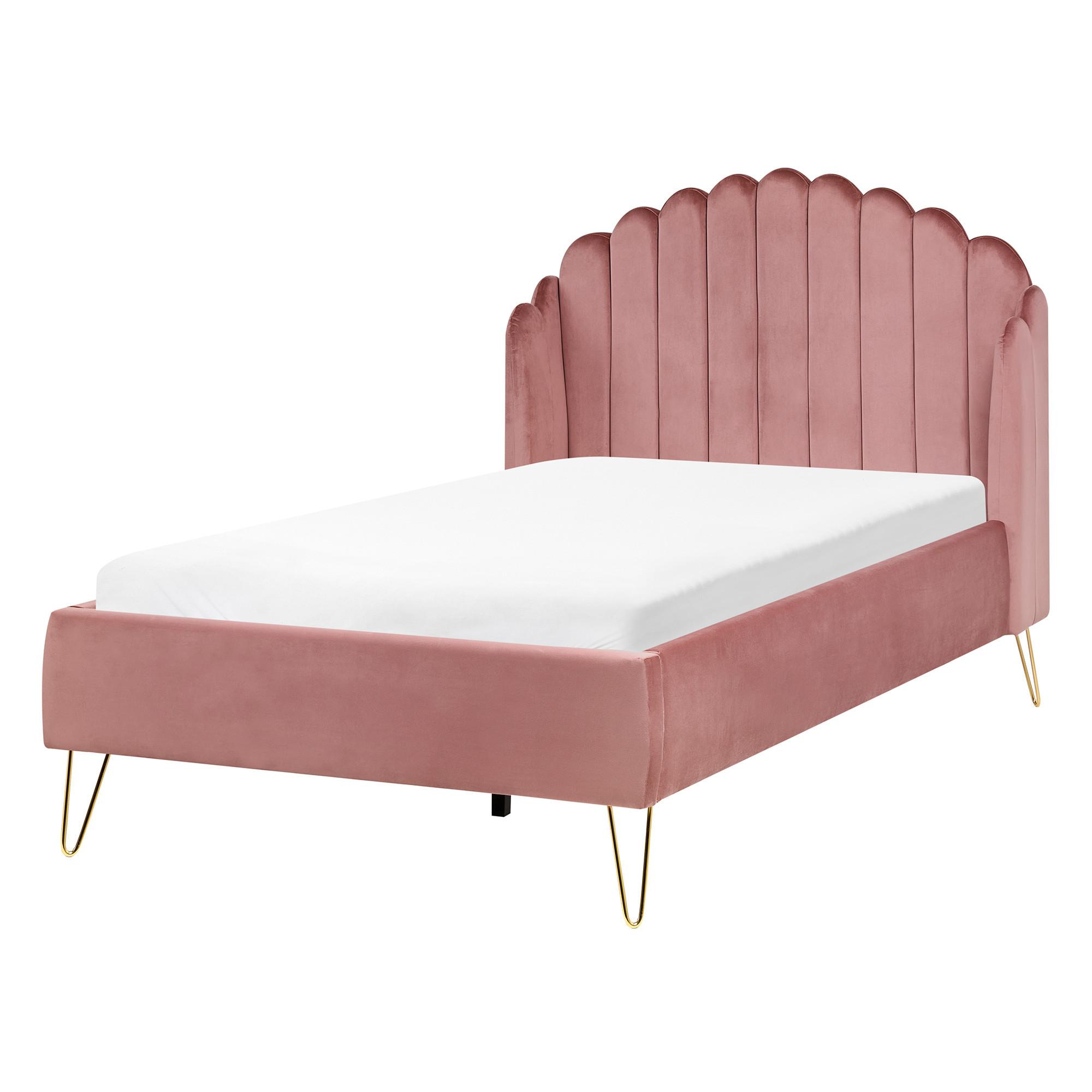 BETT mit Lattenrost 120/200 cm Rosa Ambillou - Pink/Goldfarben, Textil (120/200cm) - Beliani