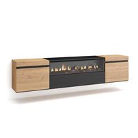 LOWBOARD mit Elektrokamin, Hängend, Eiche, Schwarz, 200/35/45cm - Eichefarben/Naturfarben, Holzwerkstoff (200/45/35cm) - Skraut Home