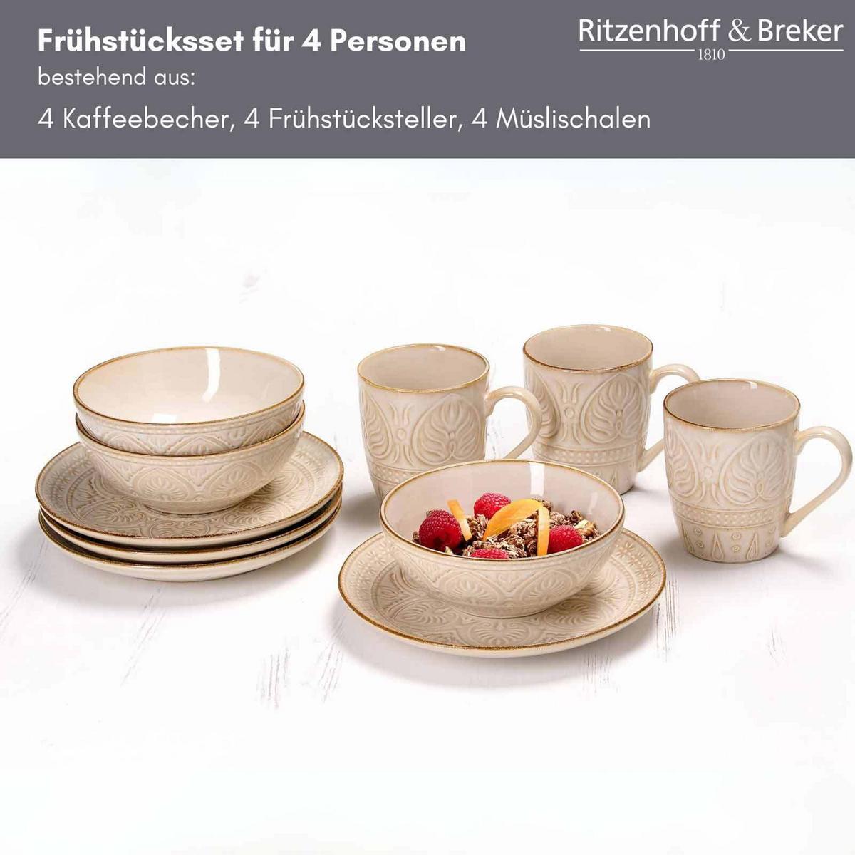 FRÜHSTÜCKS-SET Omara beige 12-tlg. - Beige, Keramik (18/23/34cm) - Ritzenhoff Breker