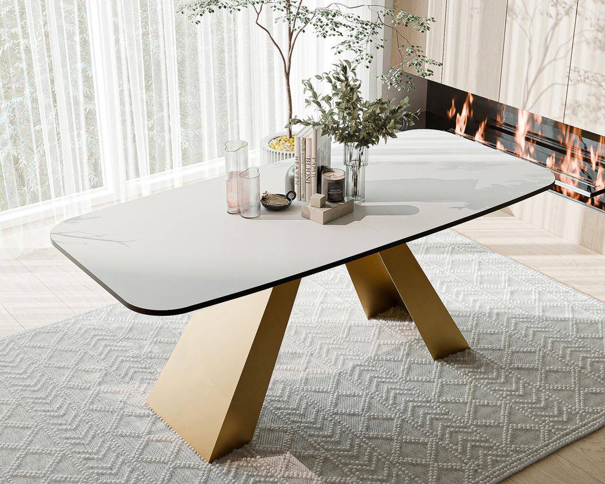 AUSZIEHTISCH ZENITH 180/90/76 cm mit Metallgestell, Gold / Weiß - Goldfarben/Weiß, Holzwerkstoff/Metall (90/180/76cm) - Idohome