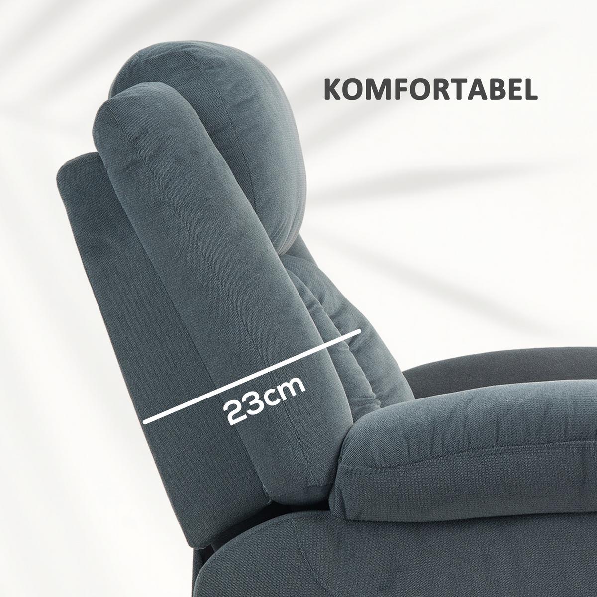 FERNSEHSESSEL mit Aufstehhilfe Elektrisch Liegefunktion Samt - Schwarz/Grau, Textil/Metall (92/105/94cm) - HOMCOM