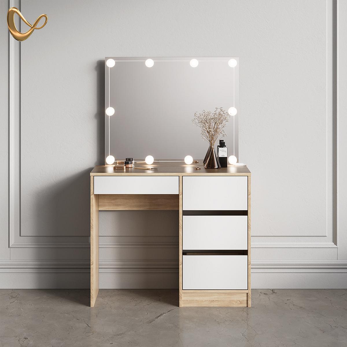 SCHMINKTISCH Imola Sonoma 90 cm mit LED Beleuchtung - Sonoma Eiche, Holzwerkstoff (90/75/40cm) - Livinity®