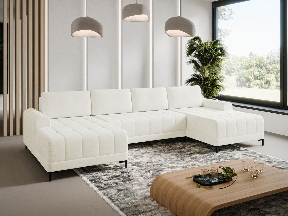 WOHNLANDSCHAFT Aris XL - Creme/Schwarz, Holz/Textil (337/92/168cm) - MIRJAN24