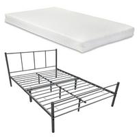 METALLBETT Laos mit Matratze - Dunkelgrau, Textil/Metall (120/200cm) - [en.casa]
